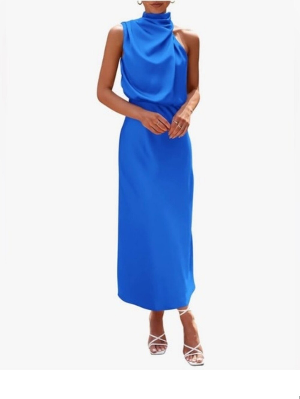 Cobalt Blue Draped Mock Neck Maxi Dress